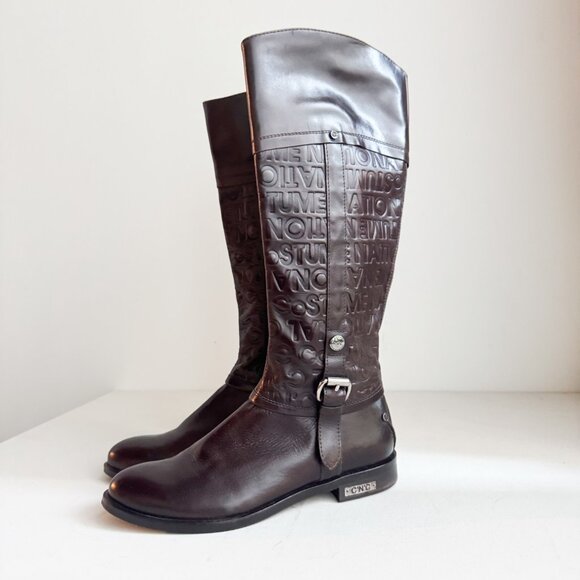 Costume National Chestnut Brown Spell-out Tall Riding Boots 37 - Picture 5 of 12